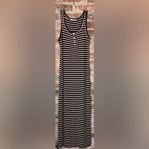 Heart Hipo Black and Tan Button Front Striped Maxi Dress
